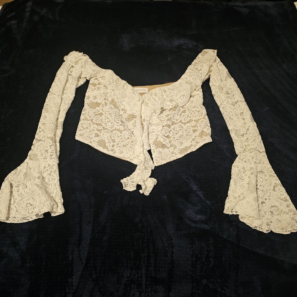 Meshki Artemis Lace Plisse Off-Shoulder Fairycore Bridal Top Size Medium